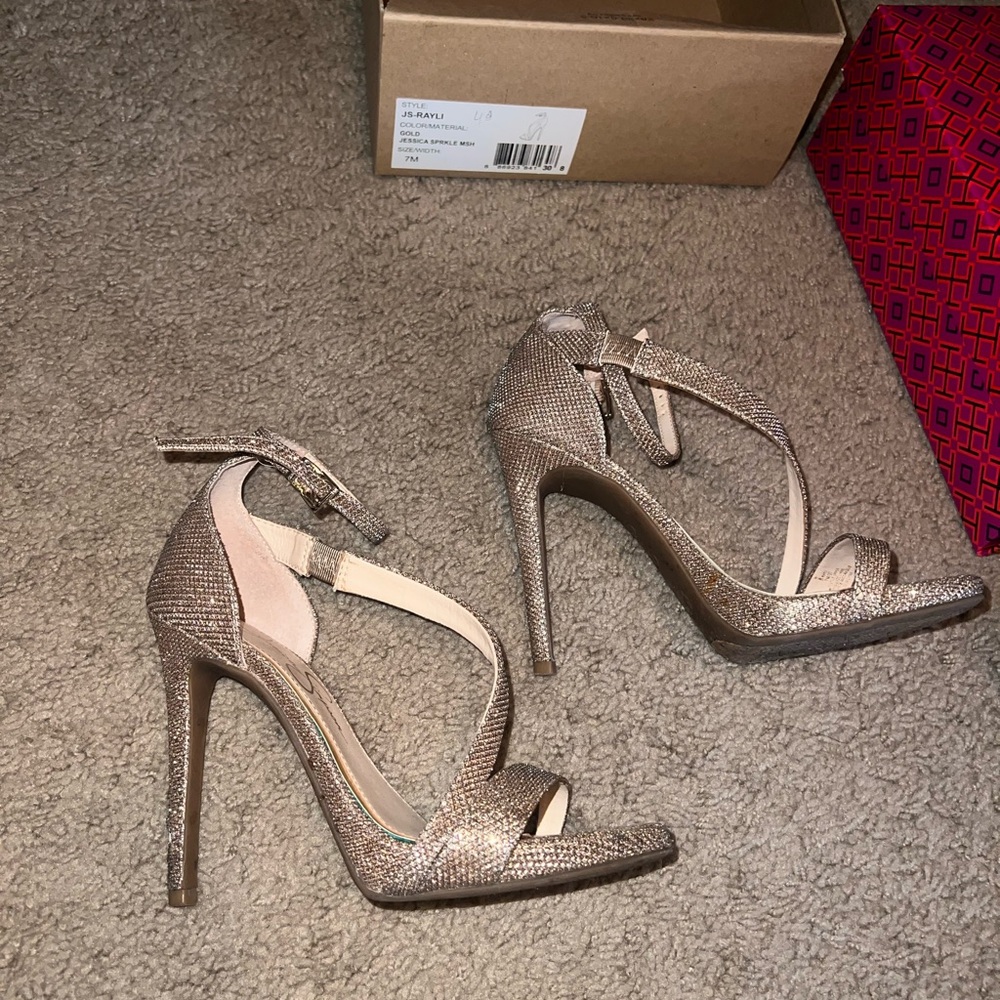 Jessica Gold Mesh Heels
